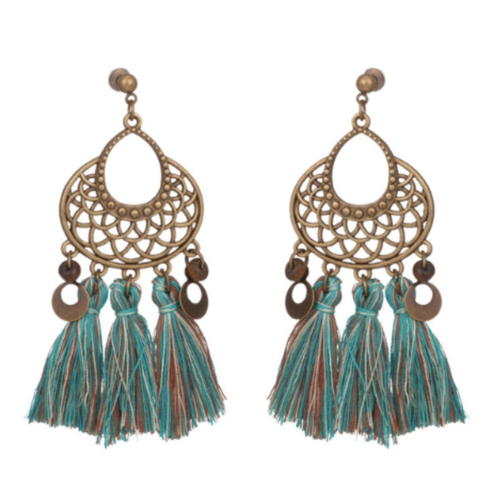 Boho Ethnic Long Statement Tassel Fringe Earrings
